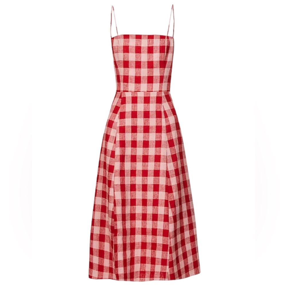 Reformation Christen Gingham 100% Linen Midi Dress Size 6